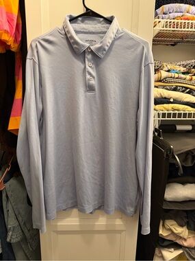 UNTUCKit Men’s Wrinkle-Free Damaschino Long-Sleeve Polo light blue size XL